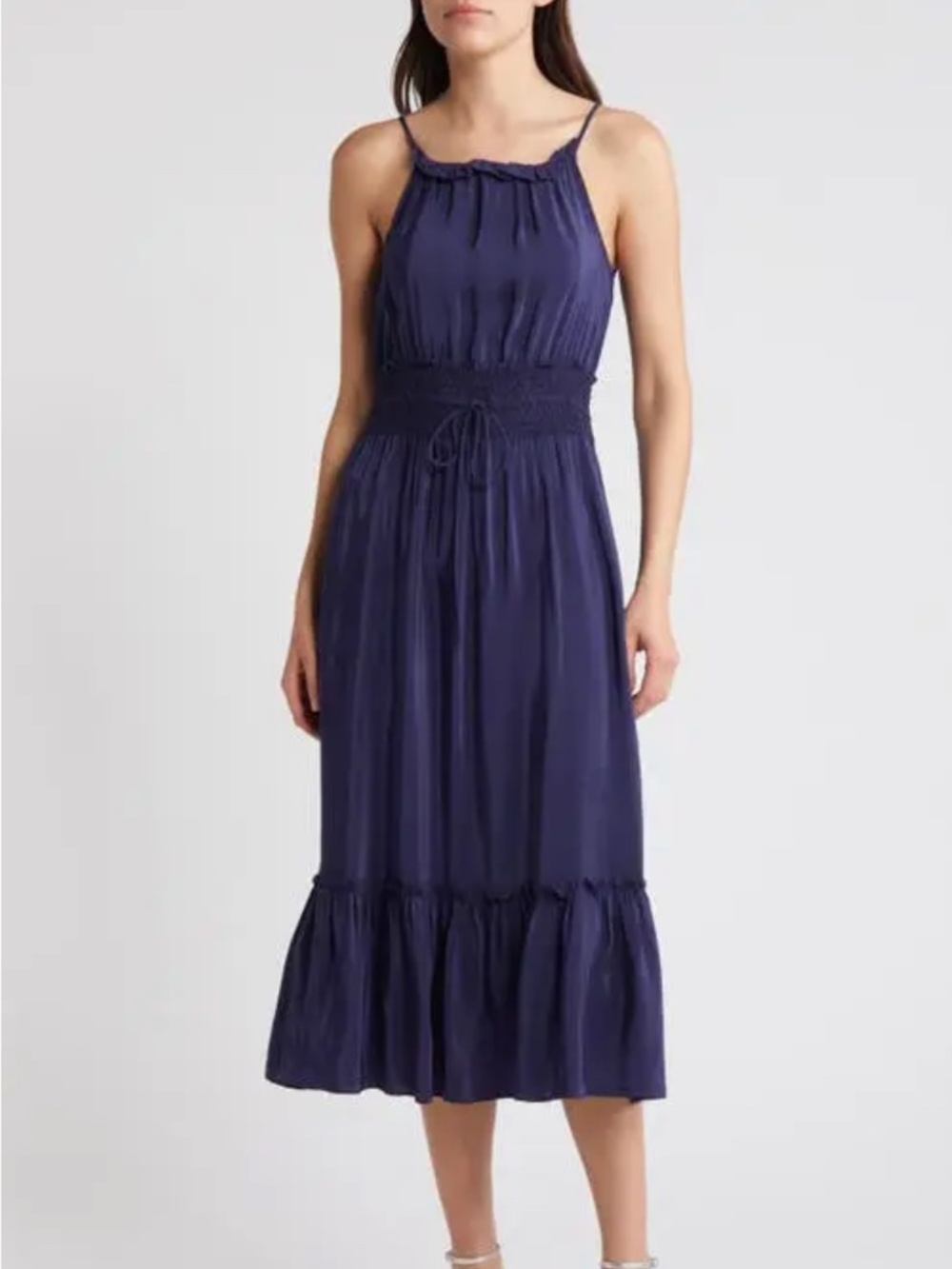 Rails Magdalene Navy Smocked-Waist Maxi Dress Size M